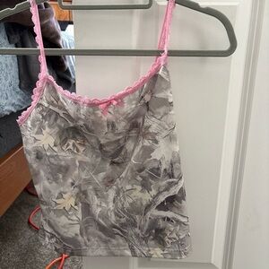 SHEIN Camouflage Cami with Pink Lace Trim